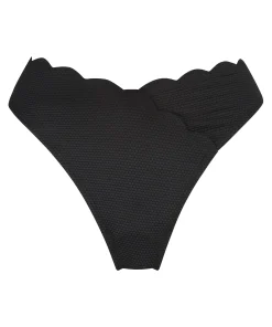 Bikini Slip mit hohem Beinausschnitt Scallop - Schwarz