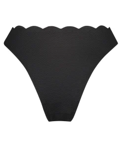 Bikini Slip mit hohem Beinausschnitt Scallop - Schwarz