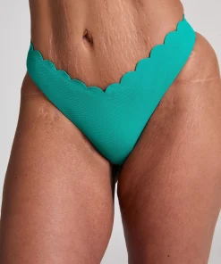 Bikini Slip mit hohem Beinausschnitt Scallop - Grün