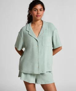 Button-up-Hemd mit Handtuch-Textur - Grün