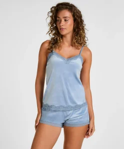Cami Top Velours Lace - Blau