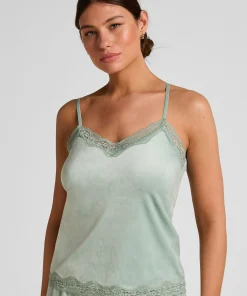 Cami Top Velours Lace - Grün