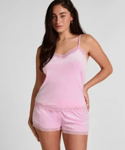Cami Top Velours Lace - Rosa