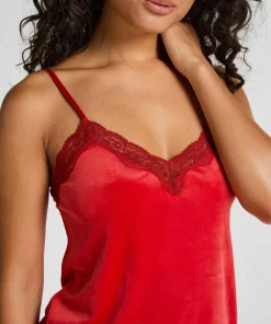 Cami Top Velours Lace - Rot