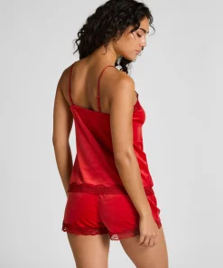 Cami Top Velours Lace - Rot
