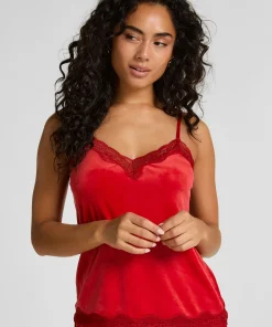 Cami Top Velours Lace - Rot