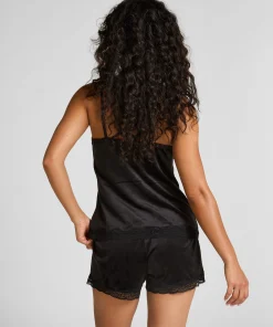 Cami Top Velours Lace - Schwarz