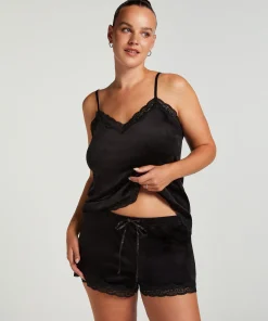 Cami Top Velours Lace - Schwarz