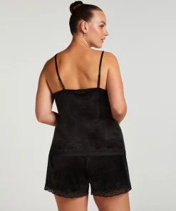 Cami Top Velours Lace - Schwarz