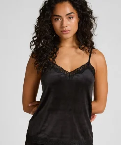 Cami Top Velours Lace - Schwarz