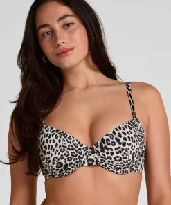 Gepolstertes Bügel-Bikini-Oberteil Leopard - Schwarz