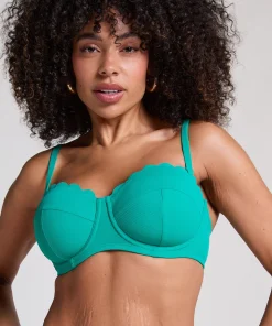 Gepolstertes trägerloses Bikinioberteil mit Bügel Scallop Cup E + - Grün