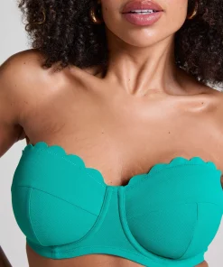 Gepolstertes trägerloses Bikinioberteil mit Bügel Scallop Cup E + - Grün