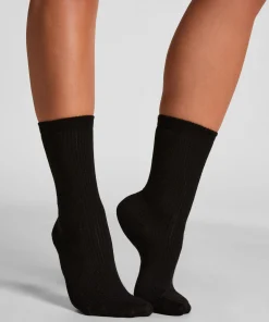 Gerippte Crew-Socken aus Modal - Schwarz