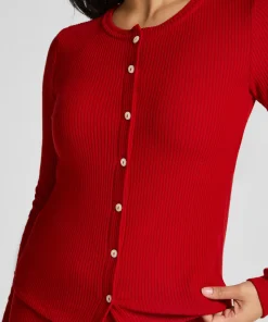 Gerippte Jersey-Strickjacke - Rot