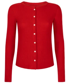 Gerippte Jersey-Strickjacke - Rot
