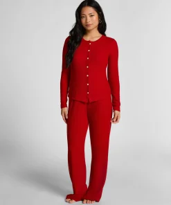 Gerippte Jersey-Strickjacke - Rot