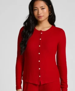Gerippte Jersey-Strickjacke - Rot
