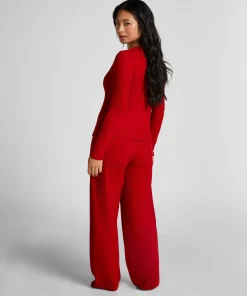 Gerippte Jersey-Strickjacke - Rot
