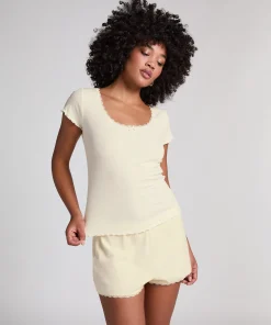 Geripptes Jersey-Top - Gelb
