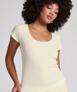 Geripptes Jersey-Top - Gelb