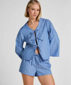 Gestreifte Baumwollshorts - Blau