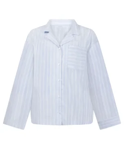Gestreifte Jacke aus gewebter Baumwolle - Blau