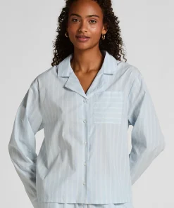 Gestreifte Jacke aus gewebter Baumwolle - Blau