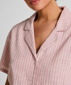 Gestreiftes Pyjama-Oberteil aus Baumwolle - Rosa