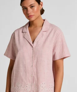Gestreiftes Pyjama-Oberteil aus Baumwolle - Rosa