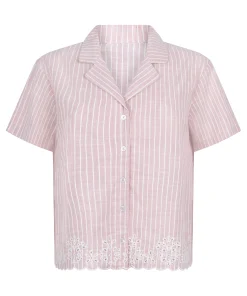 Gestreiftes Pyjama-Oberteil aus Baumwolle - Rosa
