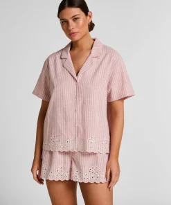 Gestreiftes Pyjama-Oberteil aus Baumwolle - Rosa