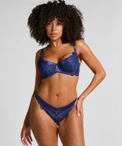 Grace String mit hohem Beinausschnitt - Blau