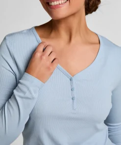 Henley-Pyjamatop mit langen Ärmeln - Blau