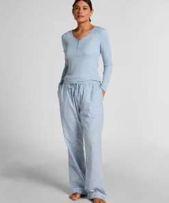 Henley-Pyjamatop mit langen Ärmeln - Blau