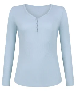 Henley-Pyjamatop mit langen Ärmeln - Blau