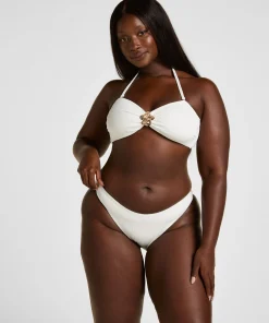 Hoch geschnittener Bikinihose Crinkle - Weiß