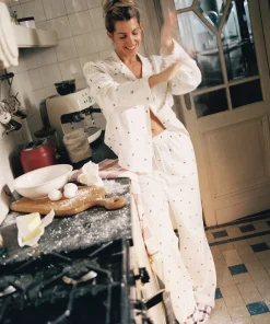Jacquard Pyjama-Oberteil und Langarm - Weiß