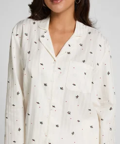 Jacquard Pyjama-Oberteil und Langarm - Weiß