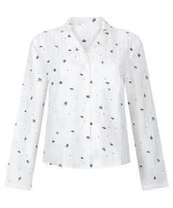 Jacquard Pyjama-Oberteil und Langarm - Weiß