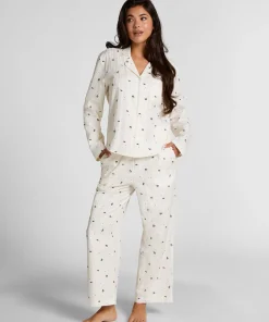 Jacquard Pyjama-Oberteil und Langarm - Weiß