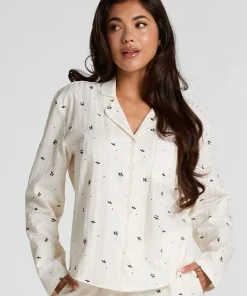 Jacquard Pyjama-Oberteil und Langarm - Weiß