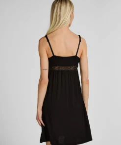 Jersey-Negligé mit Spitze - Schwarz
