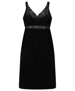Jersey-Negligé mit Spitze - Schwarz