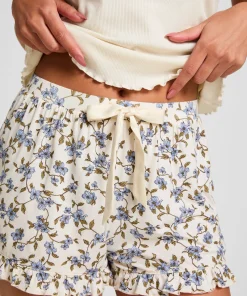 Jersey-Shorts mit Rüschen - Weiß