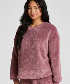 Langärmeliges Fluffy-Fleece-Top - Rosa