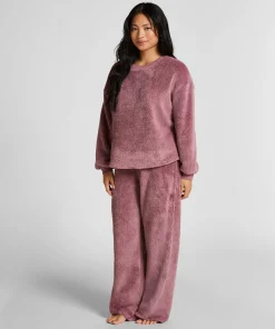 Langärmeliges Fluffy-Fleece-Top - Rosa
