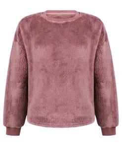 Langärmeliges Fluffy-Fleece-Top - Rosa