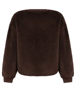 Langärmeliges Fluffy-Fleece-Top - Braun