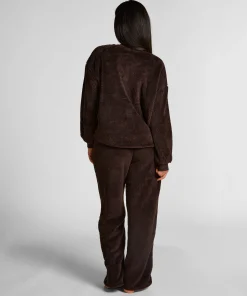 Langärmeliges Fluffy-Fleece-Top - Braun